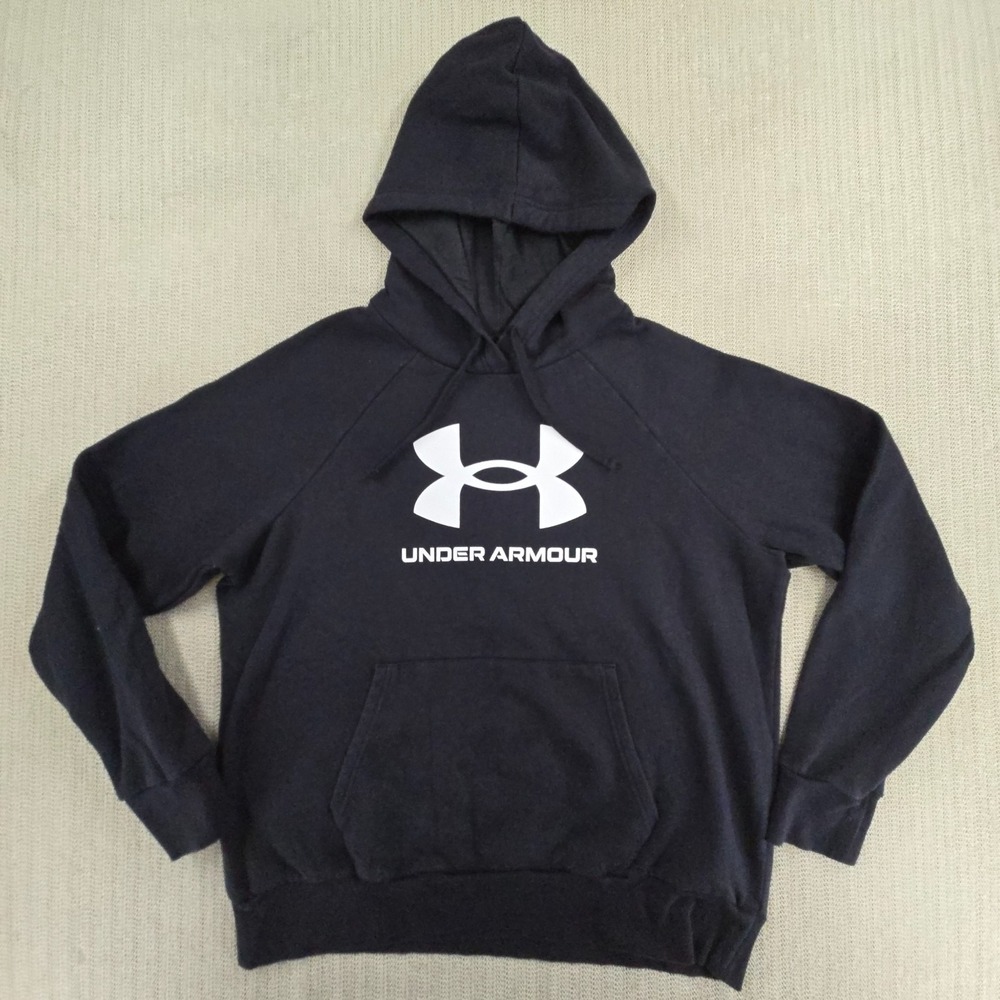 Under Armour‎ Hoodie Sweatshirt Mens Large Black UA Logo Pullover Fleece